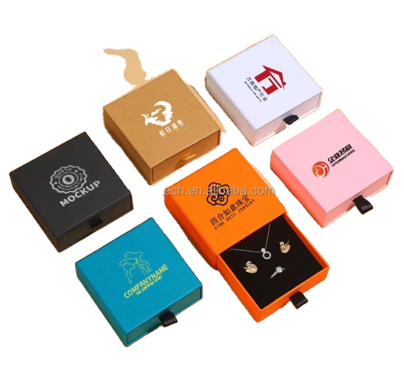 Cardboard Drawer Jewelry Gift Box for Necklace Earring Bracelet Ring with Embossing Printing Handling
