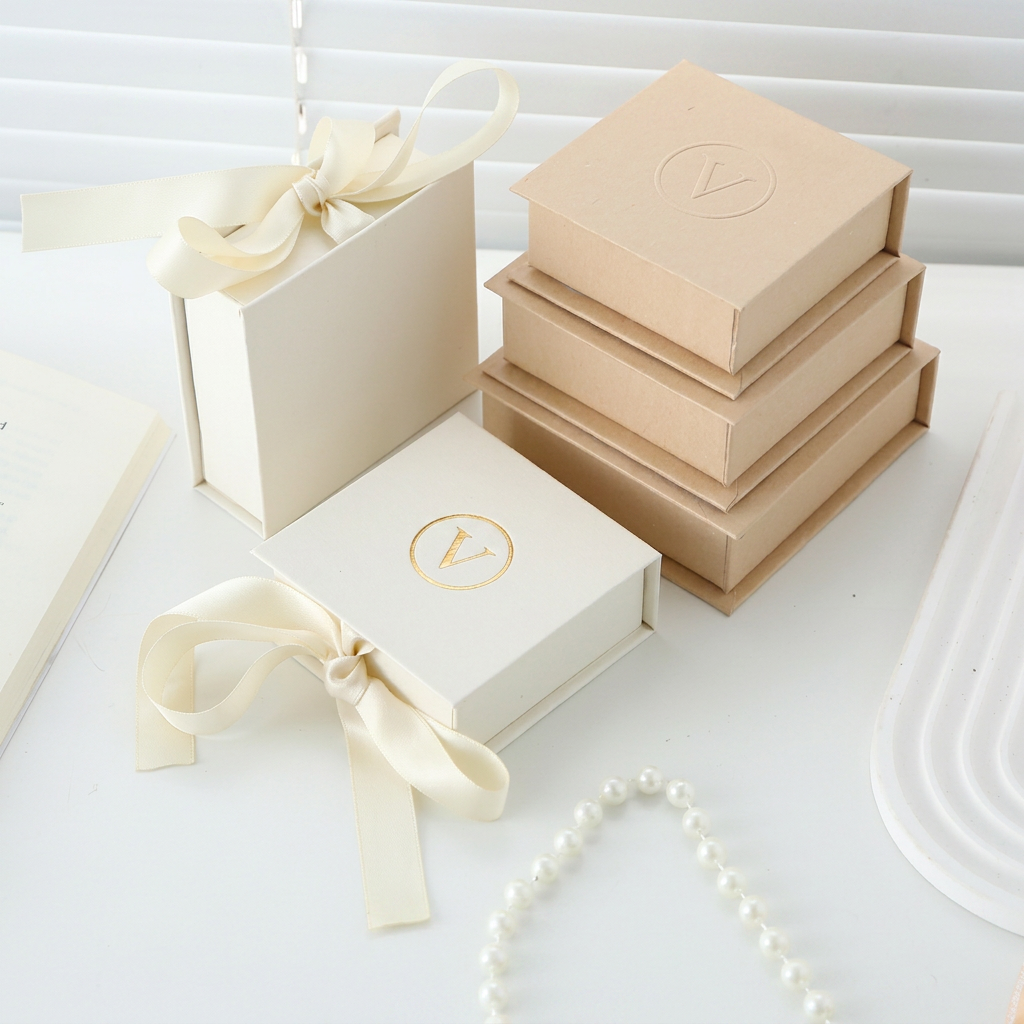Minimalist Square Elegant Paper Gift Box For Jewelry | Custom Magnetic Box Embossed Finish Silk Ribbon Pocket | Premium Branding
