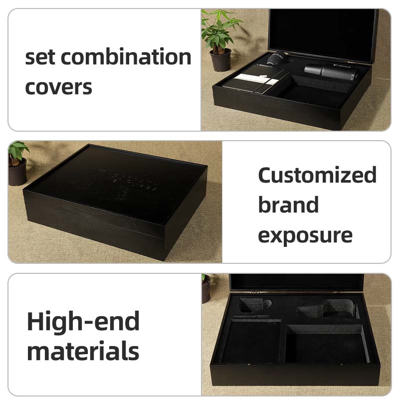 Corporate Anniversary Custom Wooden Box High-End Material Office &amp; Life Combination Business Gift Black Gift Box Set