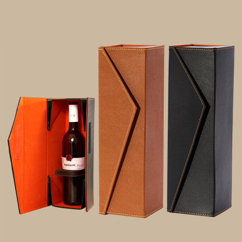 Red Vintage PU Leather Wine Gift Box Empty Portable Folding Presentation Box with Stamping for Candle Wine Gift Packing