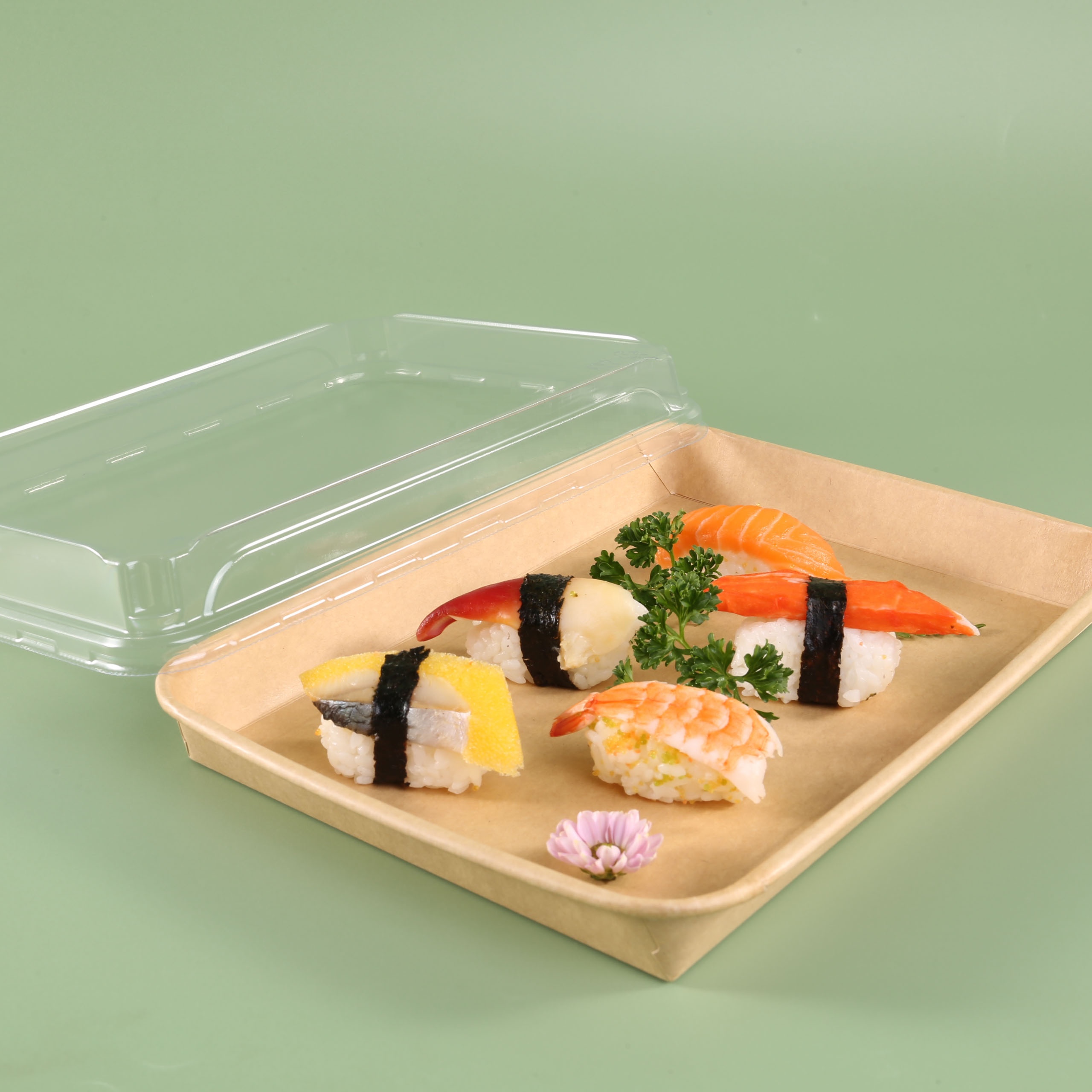 Wholesale Takeaway Sushi Packaging Box Custom Disposable Take Out Brown Kraft Paper Cake Bakery Box With Clear Lid