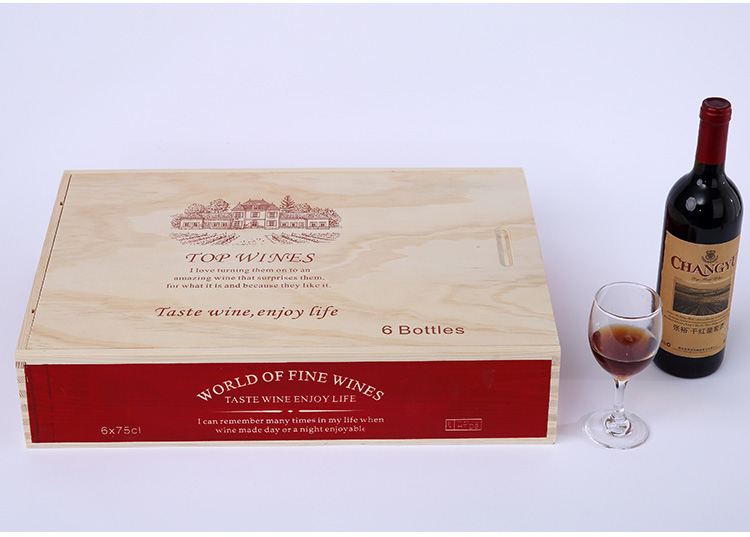 Custom Red Wine Bottles Packaging Box 6 Bottles Wine Gift Boxes Wood