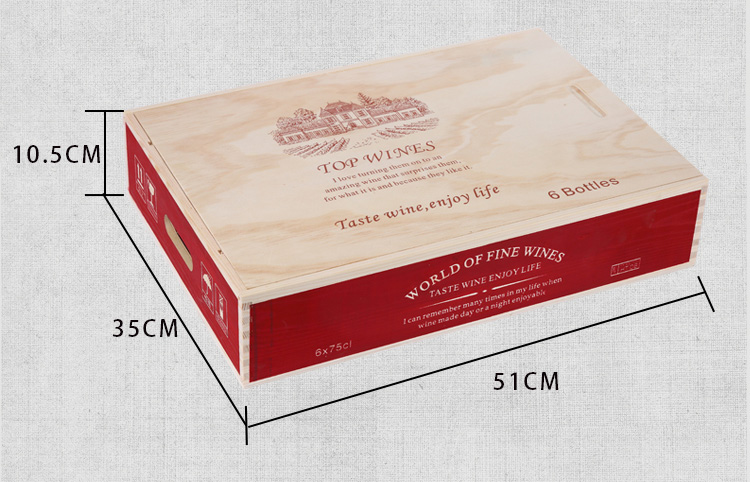 Custom Red Wine Bottles Packaging Box 6 Bottles Wine Gift Boxes Wood
