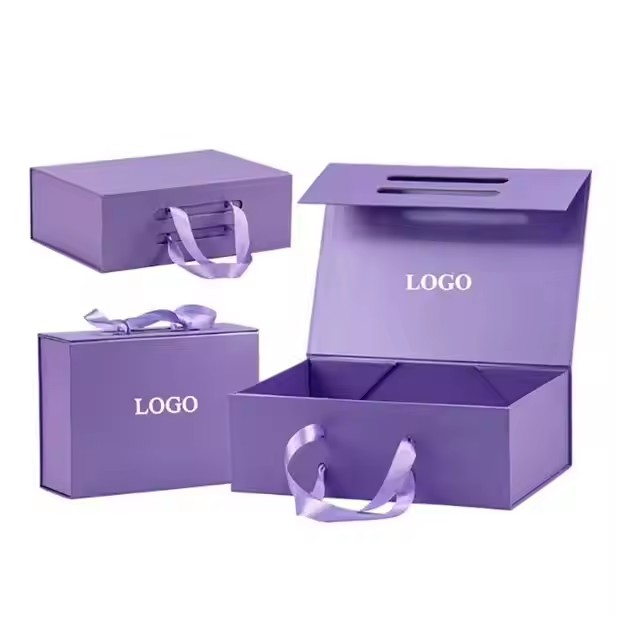 Rigid Cardboard Packaging Ribbon Magnetic Closure Folding Gift Boxes