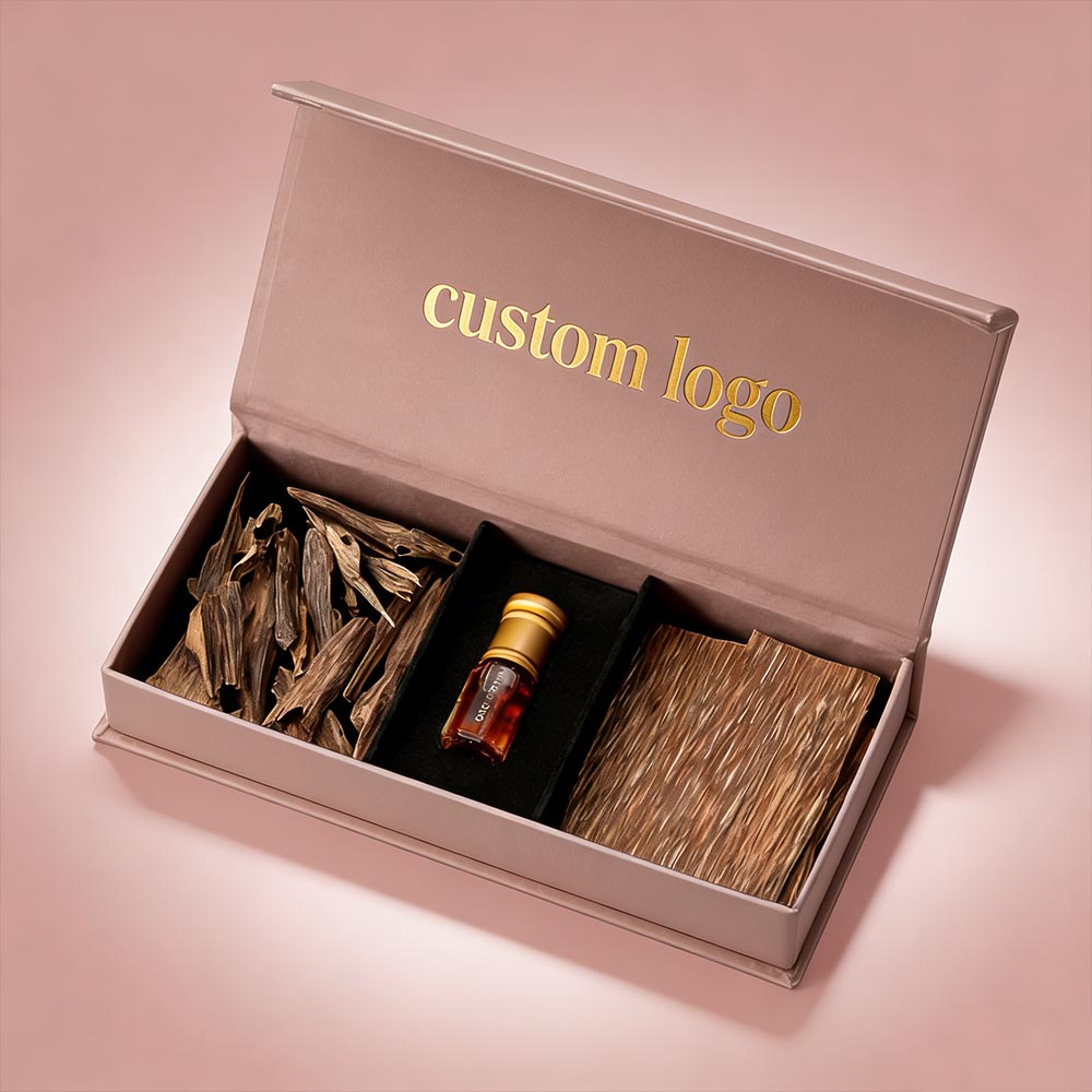 High-End Gift Box For Oud &amp; Perfume Oi Magnetic Closure With Custom Foam Insert Scented Wood &amp; Oil Paper Custom LOGO Box