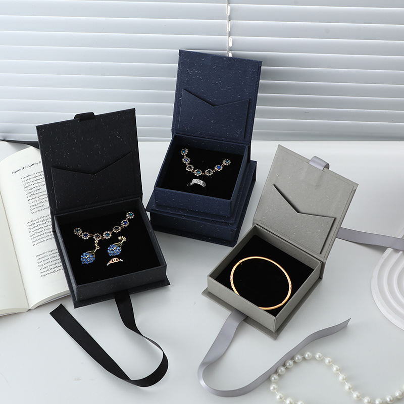 Minimalist Square Elegant Paper Gift Box For Jewelry | Custom Magnetic Box Embossed Finish Silk Ribbon Pocket | Premium Branding