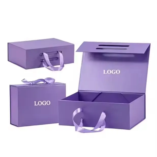 Rigid Cardboard Packaging Ribbon Magnetic Closure Folding Gift Boxes