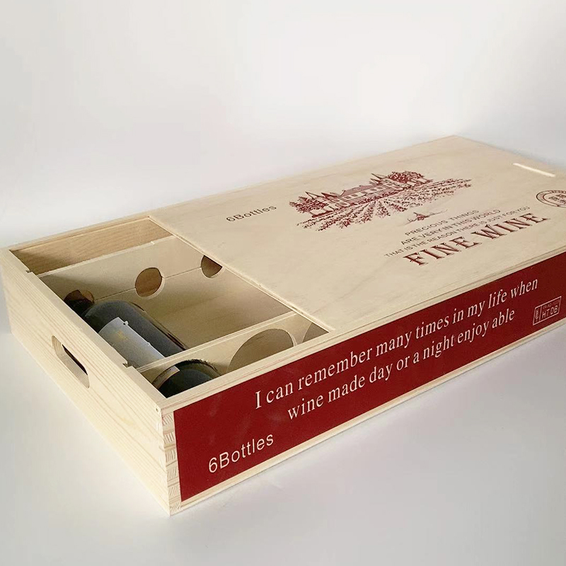 Custom Red Wine Bottles Packaging Box 6 Bottles Wine Gift Boxes Wood