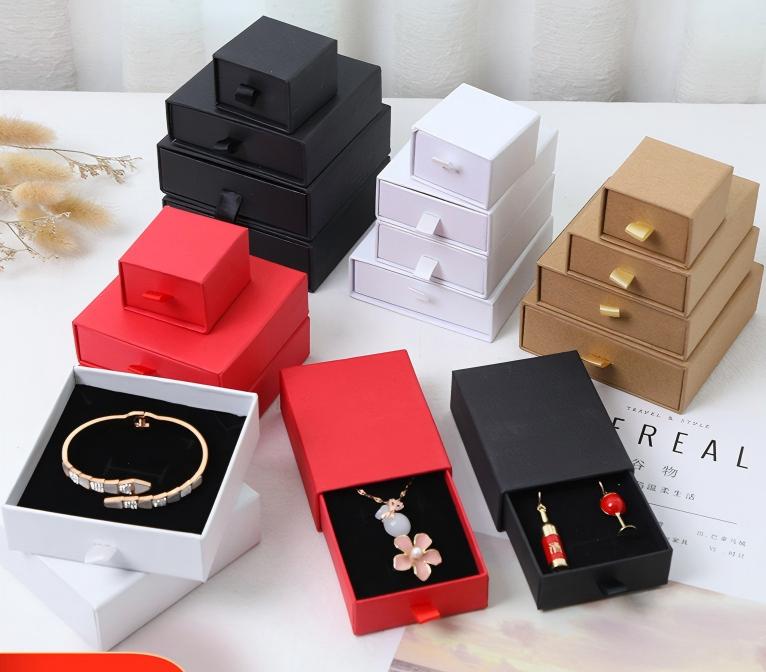 Wholesale Gift Jewellery Box Personalized Custom Luxury Necklace Bracelet Earring Ring Packaging Black Paper Drawer Jewelry Box