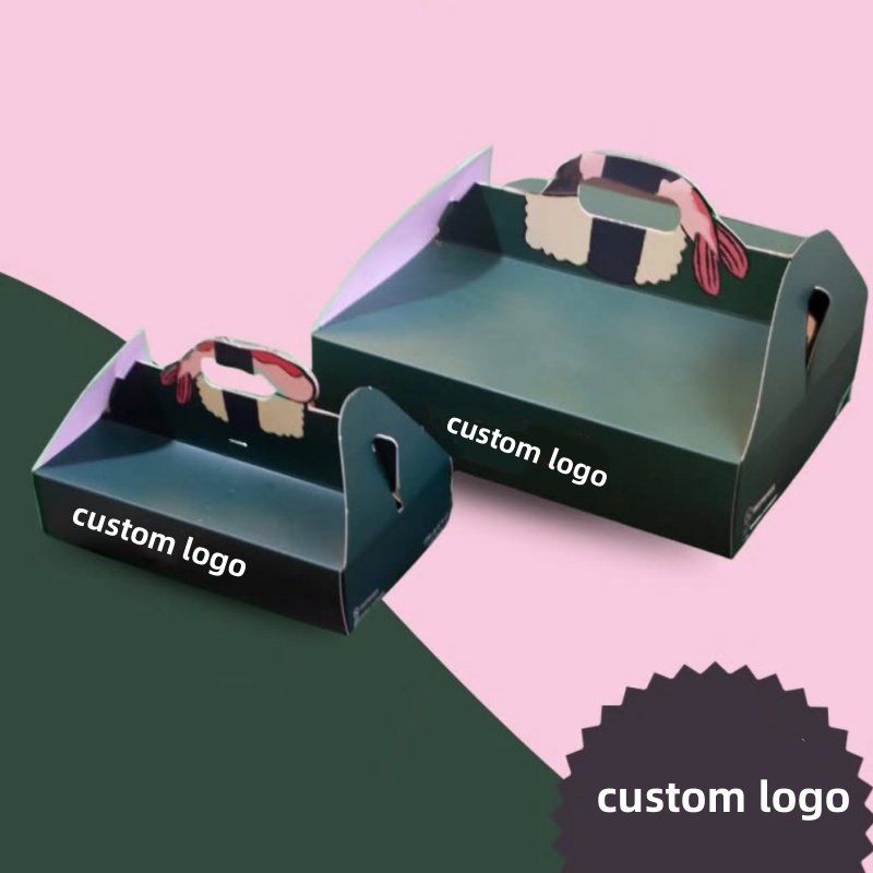 Custom Logo Pastel Gradient Paper Gable Packaging Box Cardboard Gift Boxes With Handle For Bakery Favor And Candy
