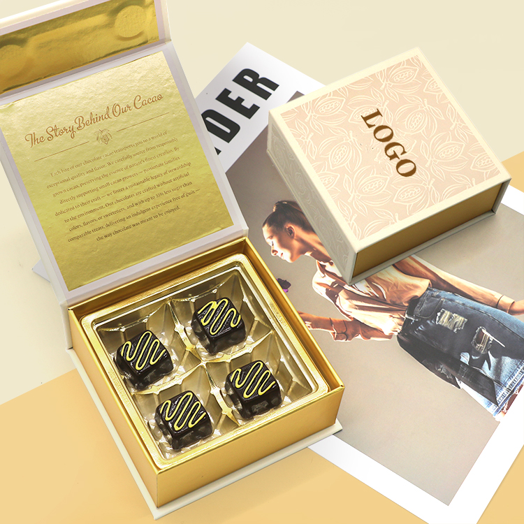 Eco Friendly Recycled Gold Paper Cardboard Magnetic Closure Chocolate Luxury Box With Tray Insert