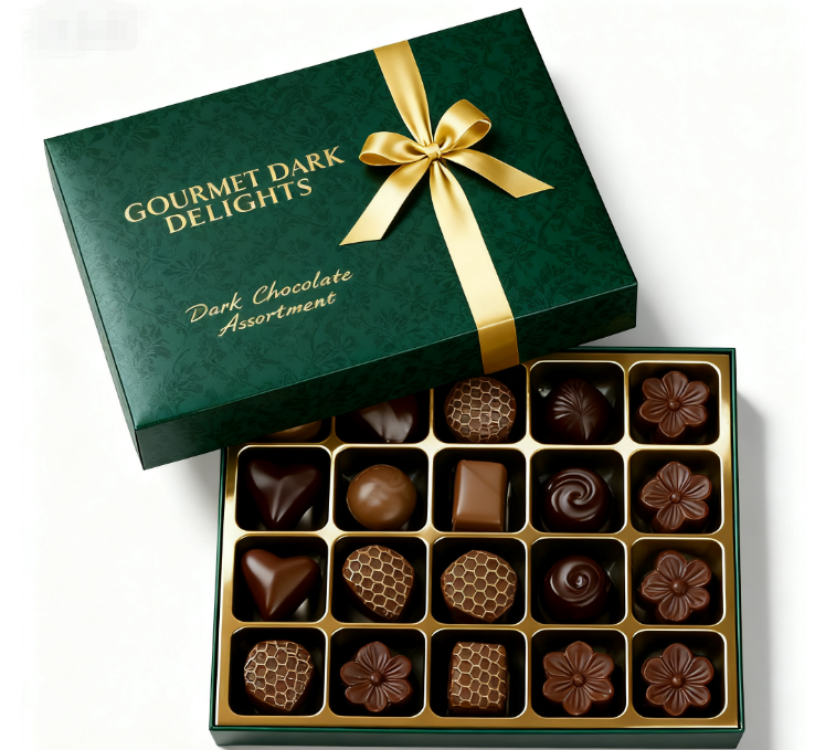 Customized Printed Cardboard Chocolate Gift Box for Candy, Biscuit, Christmas Packaging, with Ribbon Bow