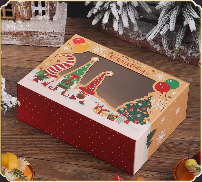 Hot Sale Christmas Biscuits &amp; Candy Gift Box Transparent Window with Santa Claus &amp; Snowman Design for Holiday Milk Gifts
