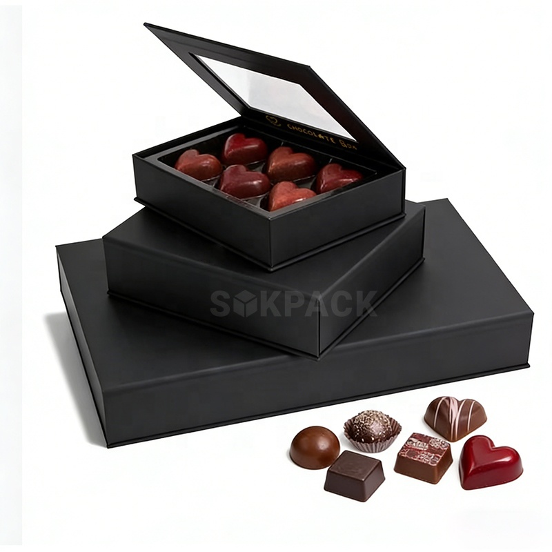 Custom Magnetic Book Style Chocolate Cardboard Gift Box with Transparent PVC Window for Luxury Candy &amp; Sweet Rigid Packaging Box