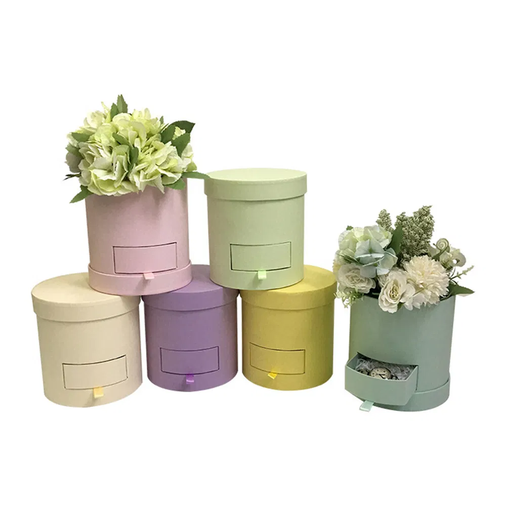 Cardboard Round Shaped Flower Packaging Craft Paper Gift Box Storage Valentines Day/Birthday/Mothers Day/Wedding for Packing Flowers