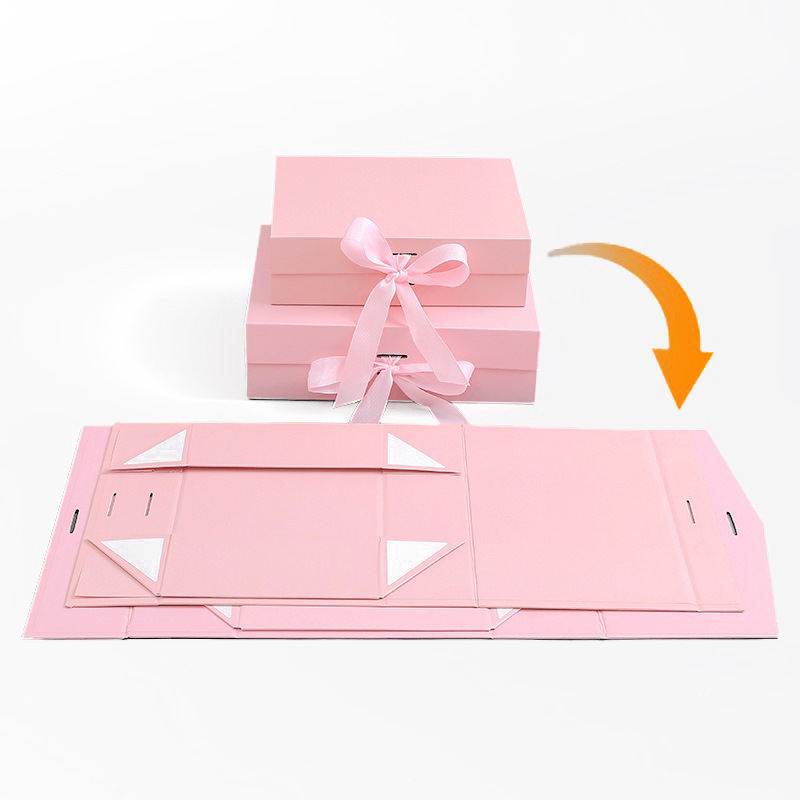 Custom Logo Recyclable Birthday Jewelry Wedding Pink Folding Paper Magnetic Luxury Cardboard Gift Packaging Box with Ribbon