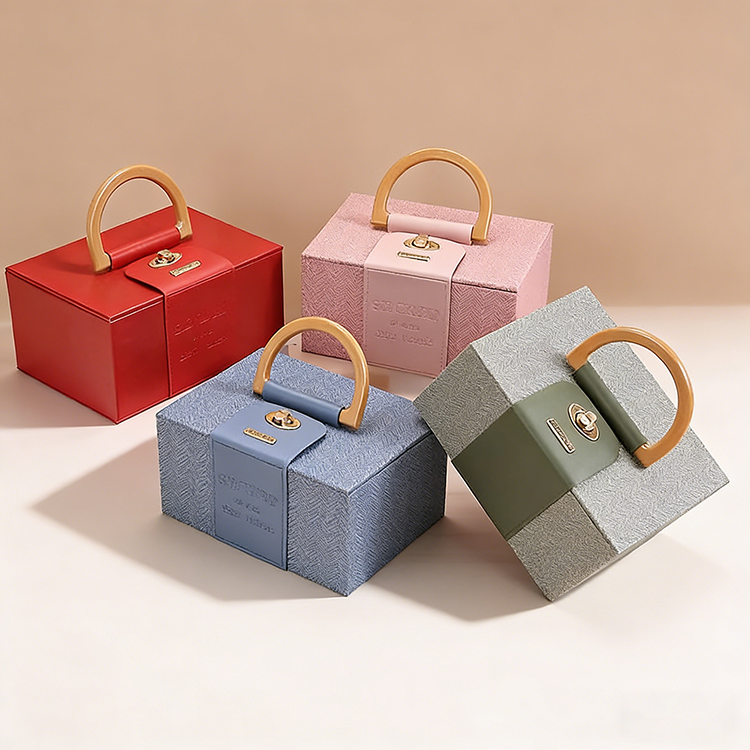 Premium European Light Luxury Flip Top Gift Box Portable Handle Paper Box For Birthday Wedding Gift Packaging