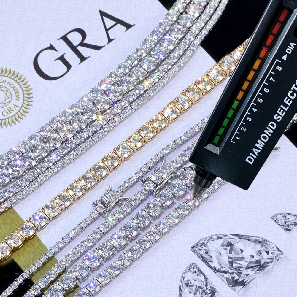 MON 01 Cheapest Price Hip Hop Moissanite Necklace 925 Sterling Silver Iced Out 2mm 3mm 4mm Moissanite Tennis Chain Necklace