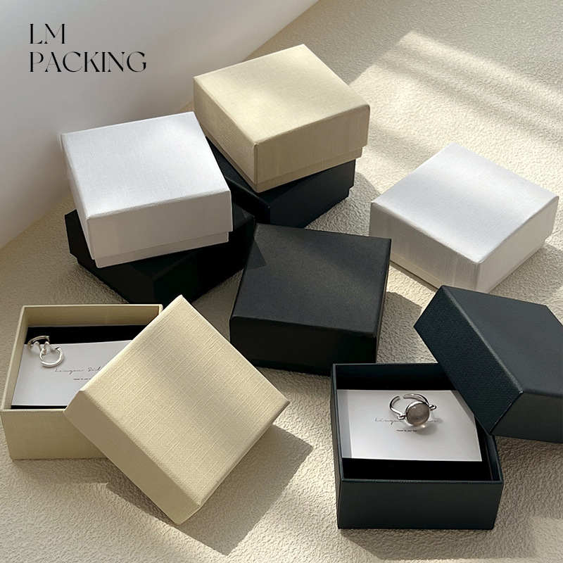 Stamped Logo Solid Color Brushed Finish Jewelry Packaging Box Matte Paperboard Necklace Earrings Ring Gift Box with Lid Base