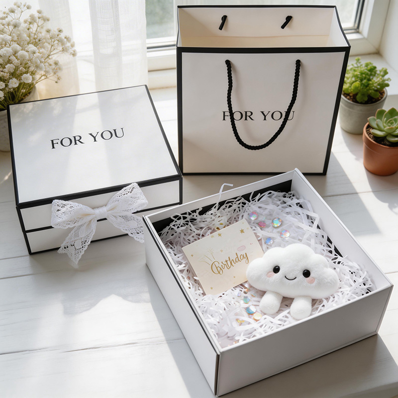 Recyclable Square Paperboard Window Gift Box with Beautiful Fold Transparent Design Hand Gift for Valentine's Day-Customizable