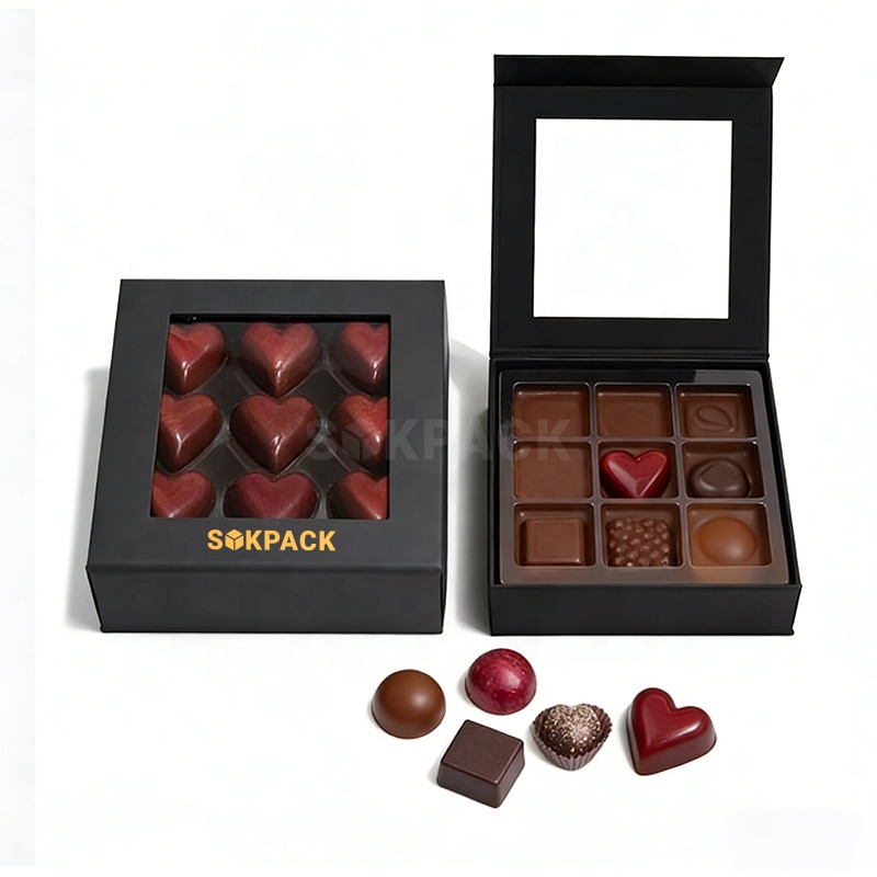 Custom Magnetic Book Style Chocolate Cardboard Gift Box with Transparent PVC Window for Luxury Candy &amp; Sweet Rigid Packaging Box