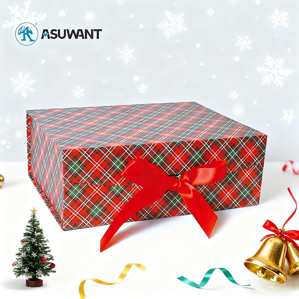 Luxury Empty Magnetic Christmas Gift Box With Uv Coating Recycled Materials Ribbon Folding Closure for Wine Candles &amp; Chocolates