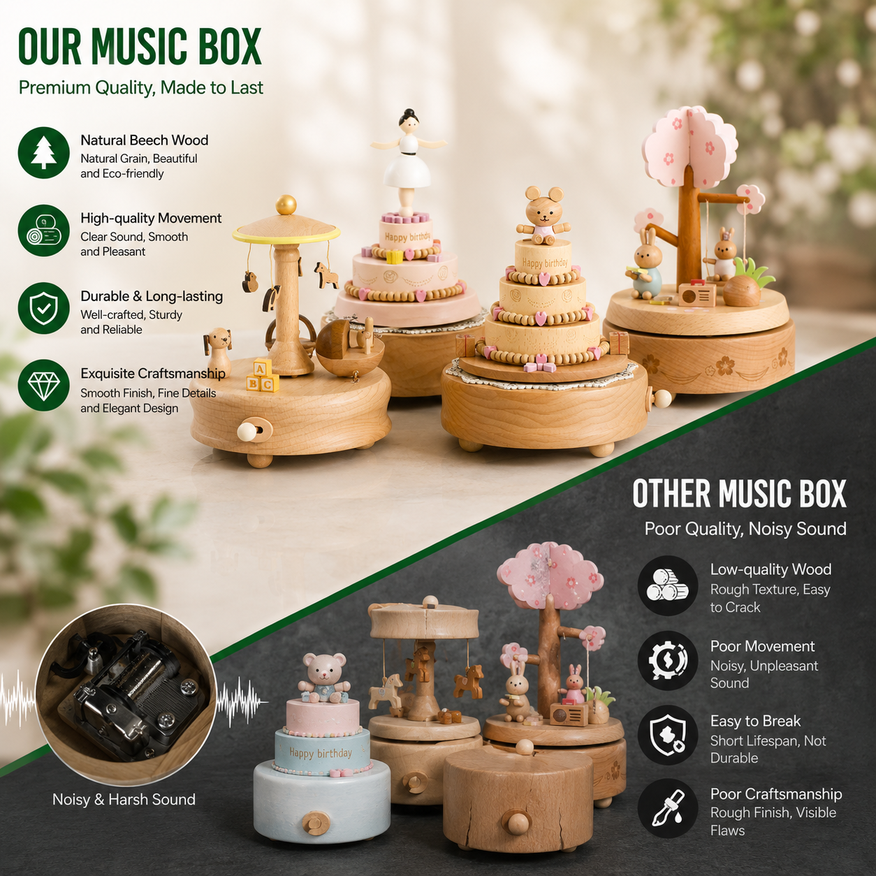 Wholesale Logo Engrave Mechanical Wind Up Rotating Carousel Ballerina Music Box Wooden For Present