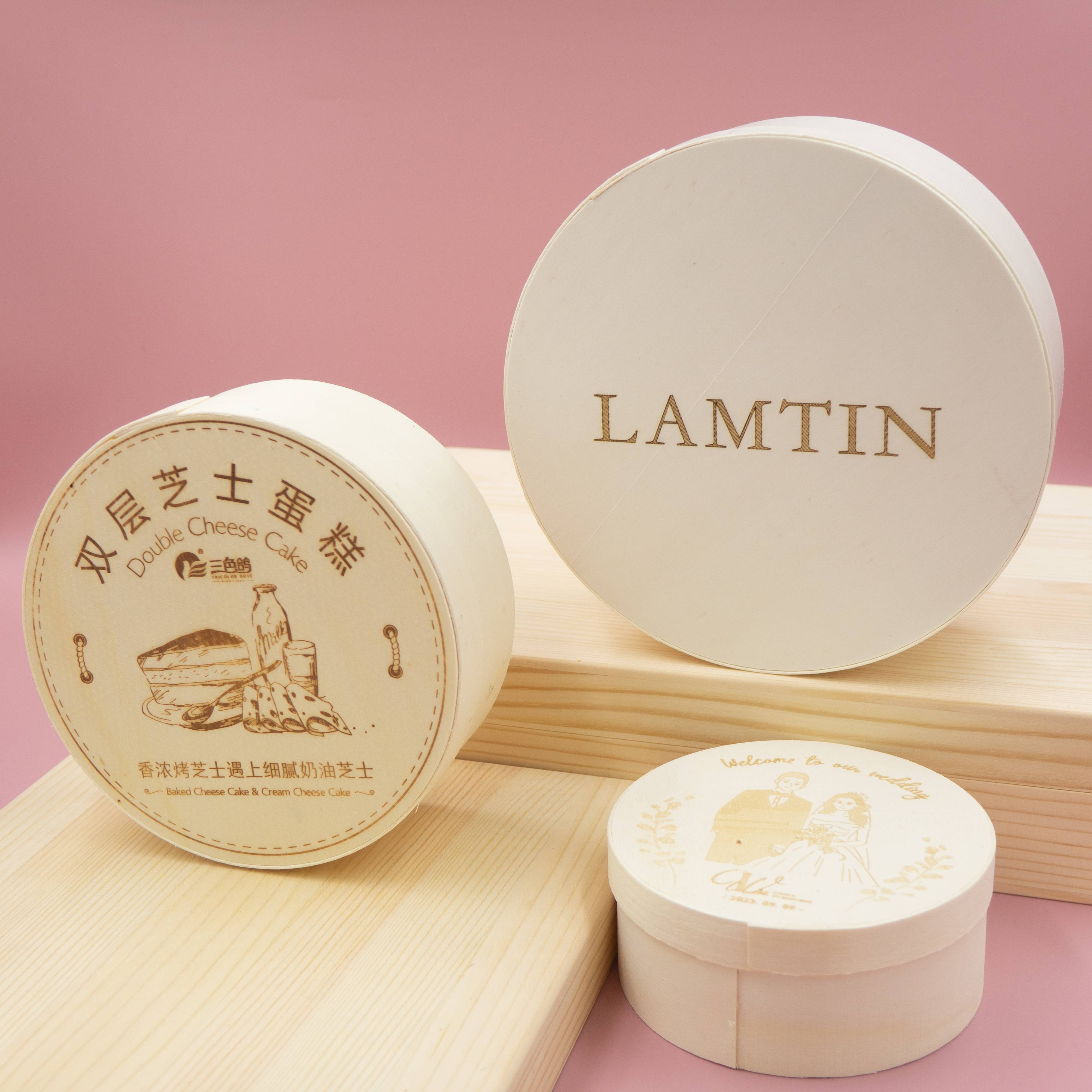 Can Be Customised Size Wooden Gift Packaging Box Cake Baking Cheese Companion Gift Round Wooden Box