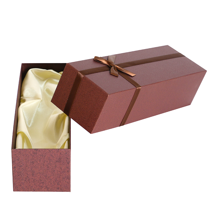 Custom Logo Rigid Carton Red Wine Single Bottle Box Ribbon Decorated Water Glass Box Rectangular Carton with PE Tray Built-in