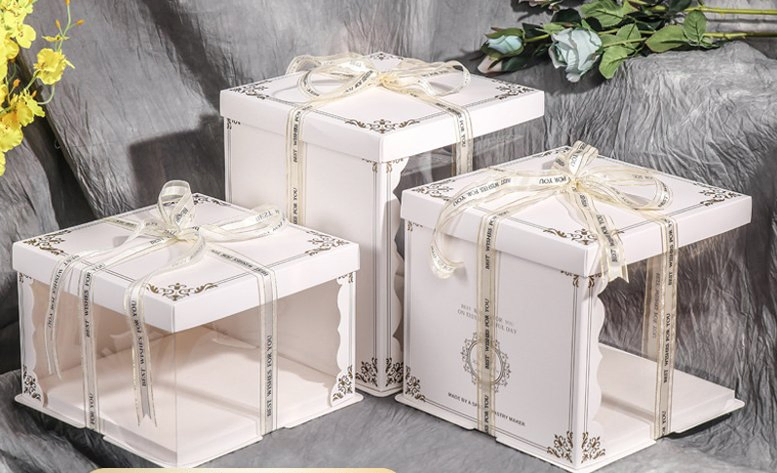 Wholesale Cake Packaging Box Cake Boxes in Bulk Transparent Pet PVC Food Flower Party Gift Round Squared Packaging Plastic with Printing Box