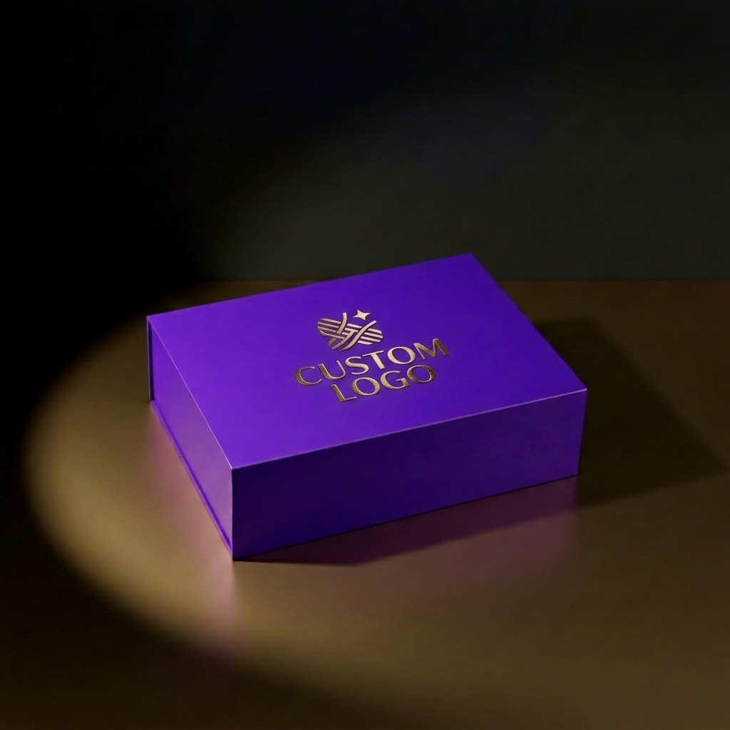 Custom Logo Premium Folding Gift Box with UV Coating Sponge Lining Magnetic Closure &amp; Ribbon-High End Rigid Cardboard