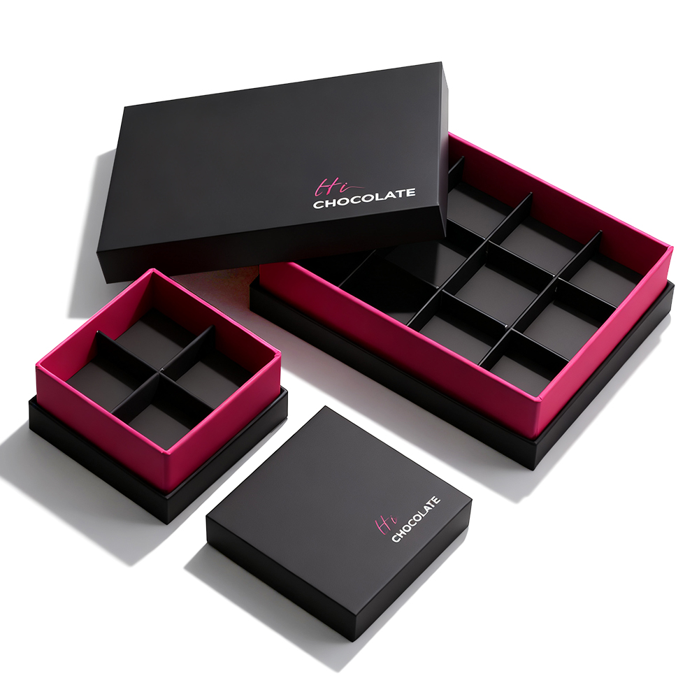 custom rigid paper cardboard wedding 4 piece cavity candy chocolate bonbon gift packaging box for chocolate with dividers insert
