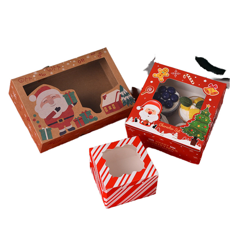Hot Sale Christmas Biscuits &amp; Candy Gift Box Transparent Window with Santa Claus &amp; Snowman Design for Holiday Milk Gifts