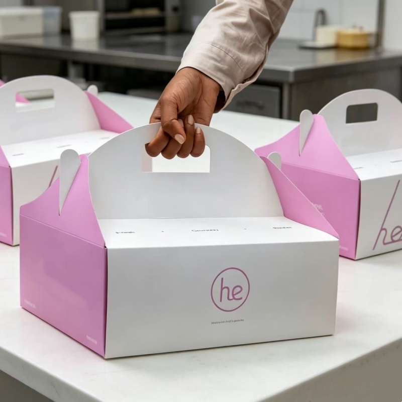 Custom Logo Pastel Gradient Paper Gable Packaging Box Cardboard Gift Boxes With Handle For Bakery Favor And Candy