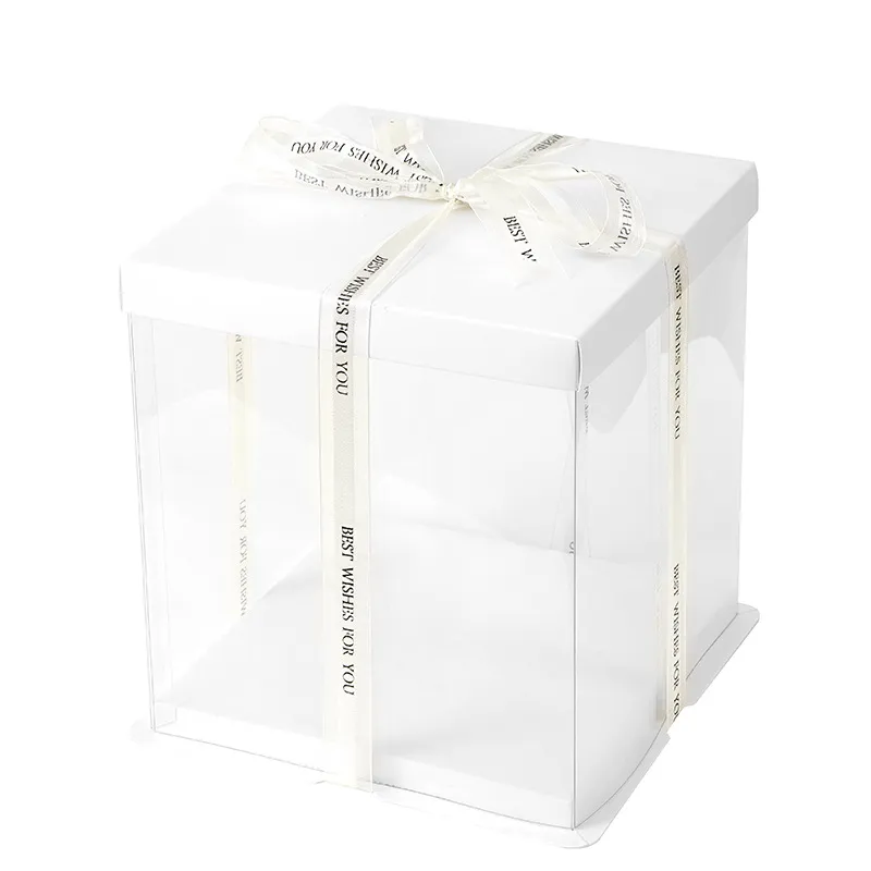 Wholesale Cake Packaging Box Cake Boxes in Bulk Transparent Pet PVC Food Flower Party Gift Round Squared Packaging Plastic with Printing Box