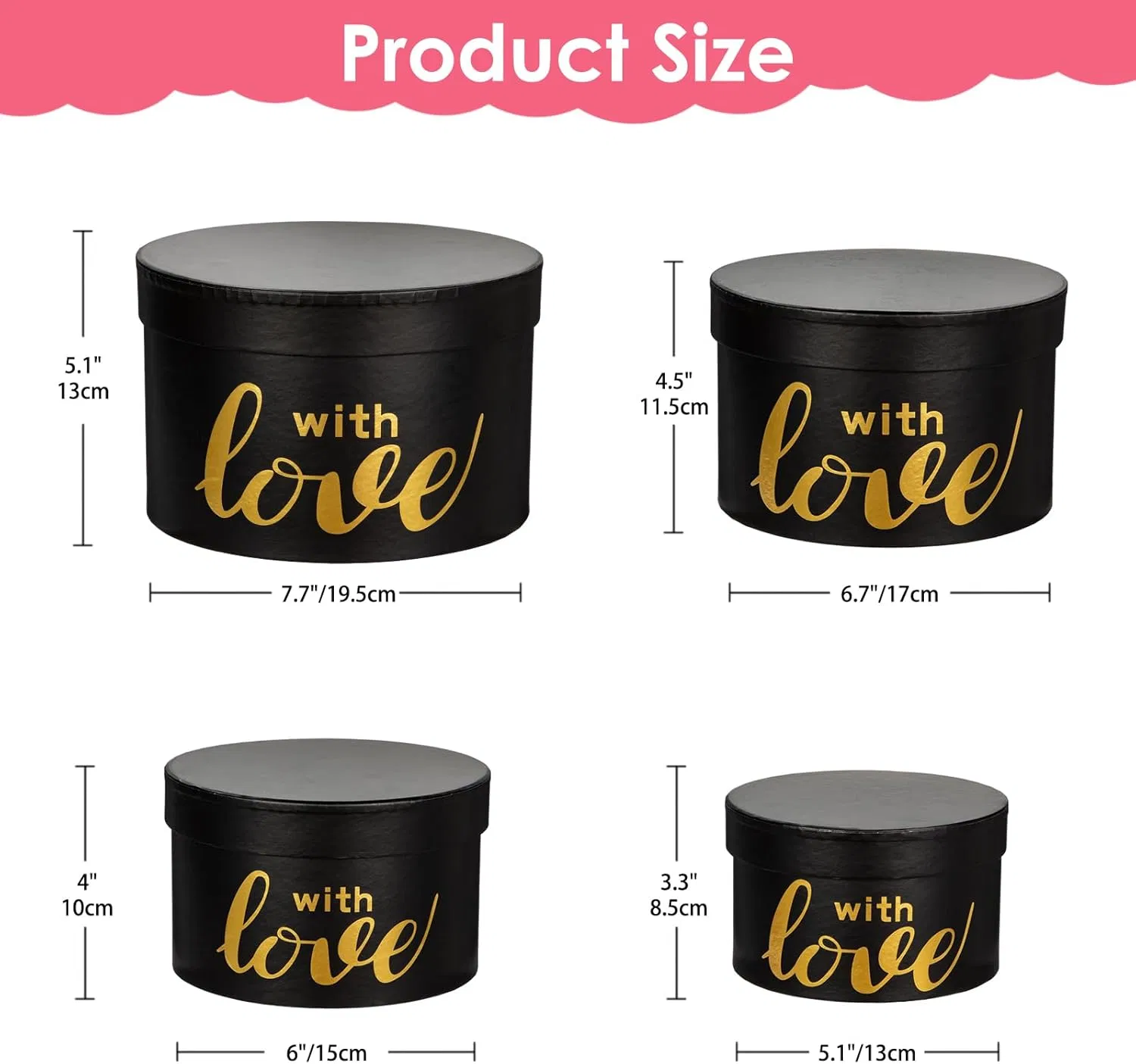 Luxury Round Nested Gift Boxes with Lids Set of 4 Reusable Sturdy Cardboard Gift Box Set for Birthdays, Weddings, Anniversaries, Christmas