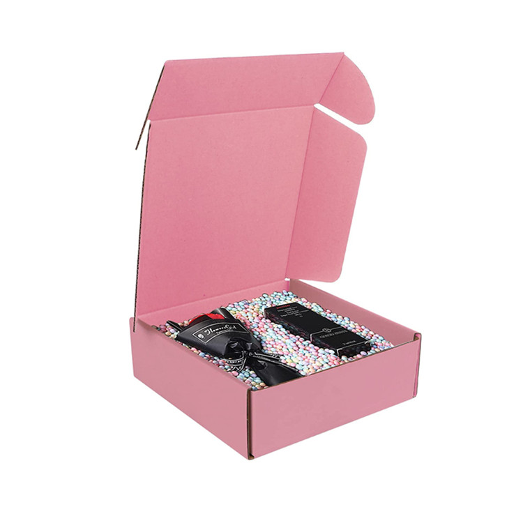 Custom Printed Pink Corrugated Paper Shipping Box Side View