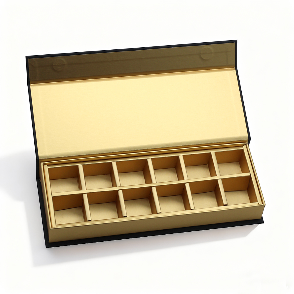 luxury custom design empty gold hard cover individual magnetic truffle chocolate gift dividers packaging boxes for chocolates
