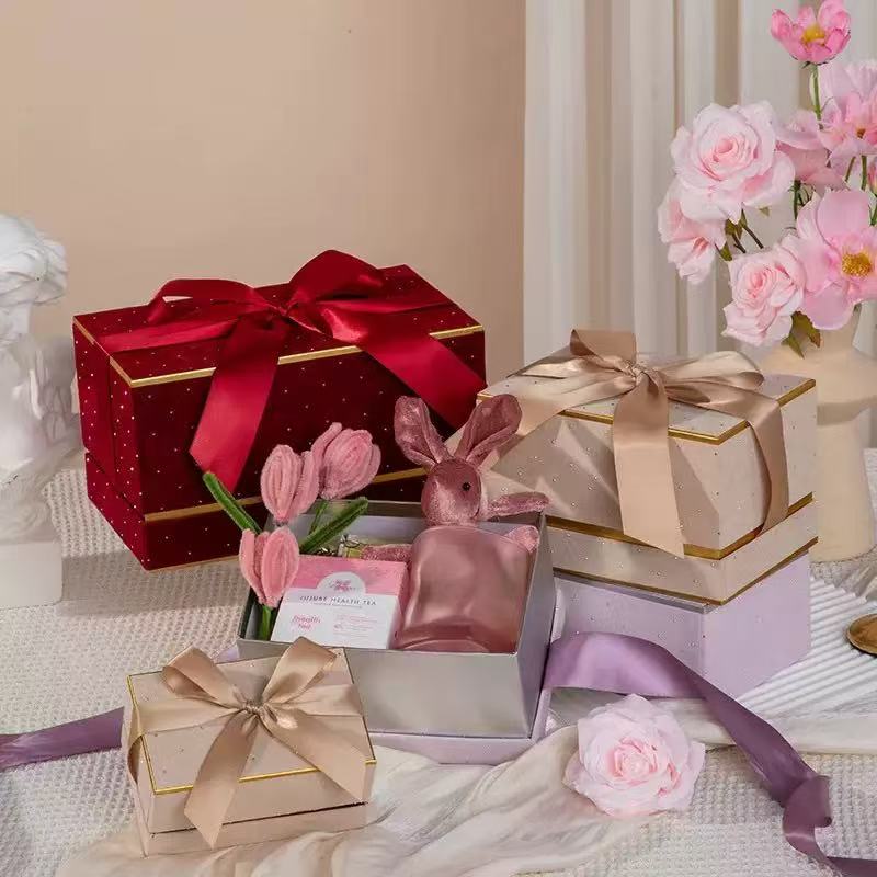 Luxury Gift Box Packaging Wedding Cardboard Gift Box Reusable Round Perfume Paper Packaging with Ribbon with Lid Gift Box