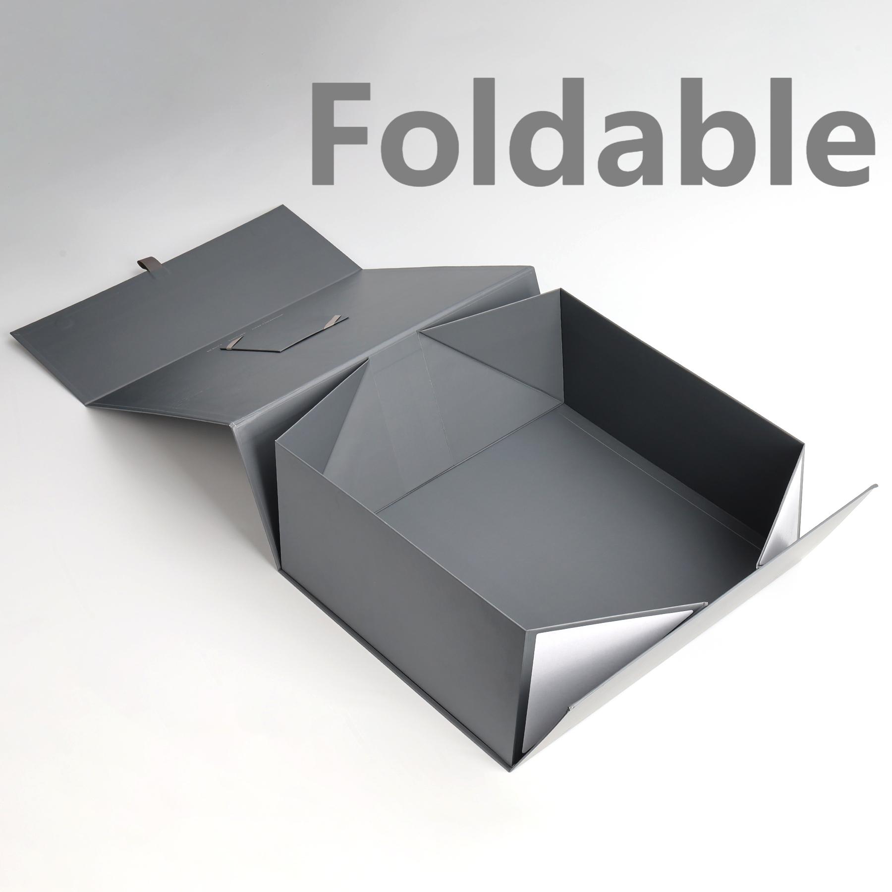Custom Luxury Grey Matte Magnetic Closure Rigid Paper Box Ribbon Handle Foldable Gift Box Flip Top Envelope Style Packaging Box