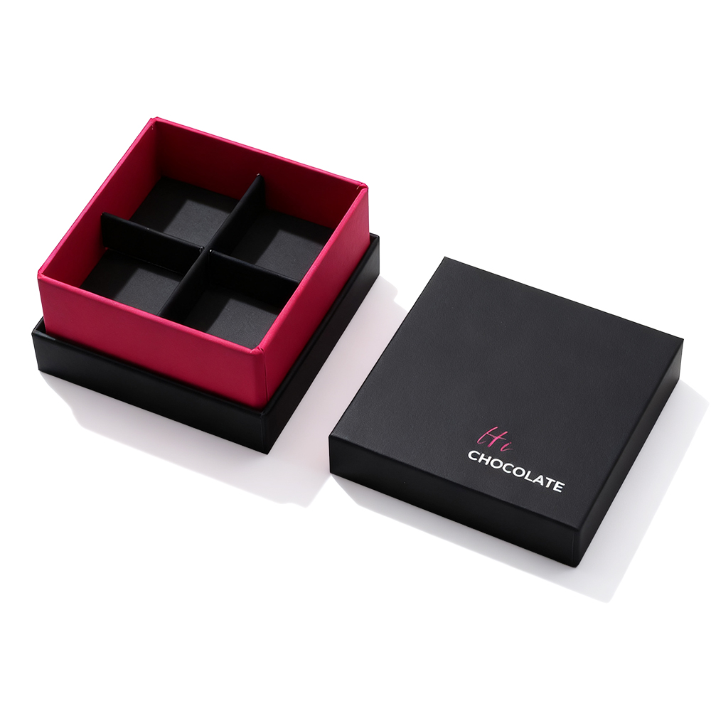 custom rigid paper cardboard wedding 4 piece cavity candy chocolate bonbon gift packaging box for chocolate with dividers insert