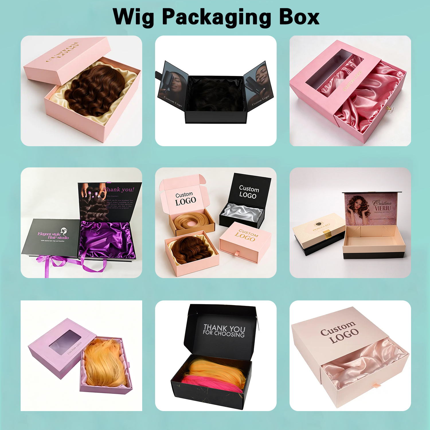 Professional Factory Made Wig Box Recyclable Cardboard Magnetic Hair Packaging Boxes Luxury Folding Gift Box With Satin