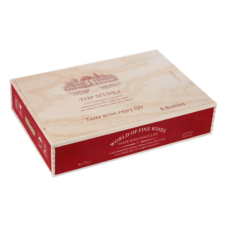 Custom Red Wine Bottles Packaging Box 6 Bottles Wine Gift Boxes Wood