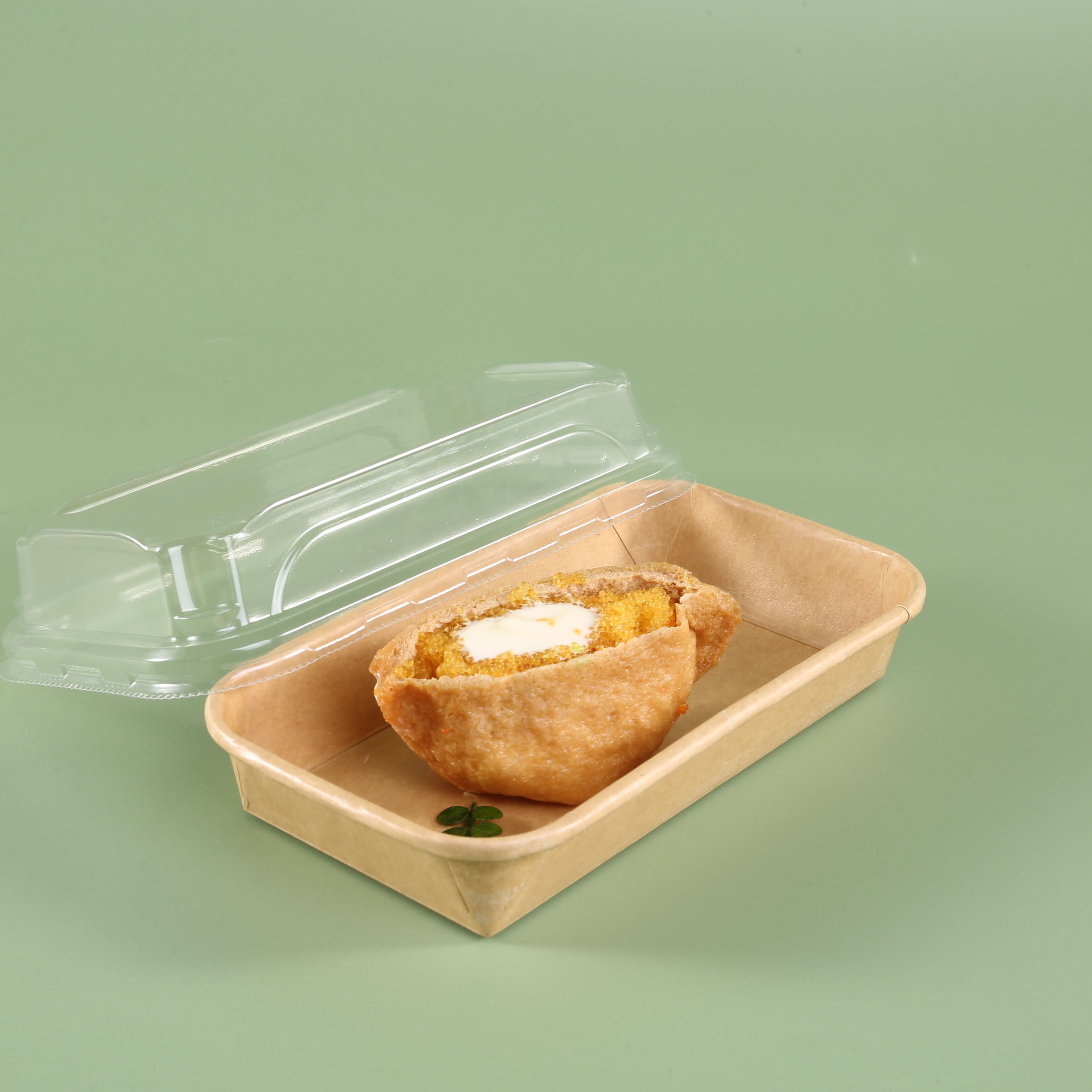 Wholesale Takeaway Sushi Packaging Box Custom Disposable Take Out Brown Kraft Paper Cake Bakery Box With Clear Lid