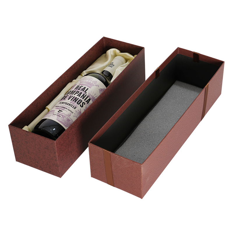 Custom Logo Rigid Carton Red Wine Single Bottle Box Ribbon Decorated Water Glass Box Rectangular Carton with PE Tray Built-in