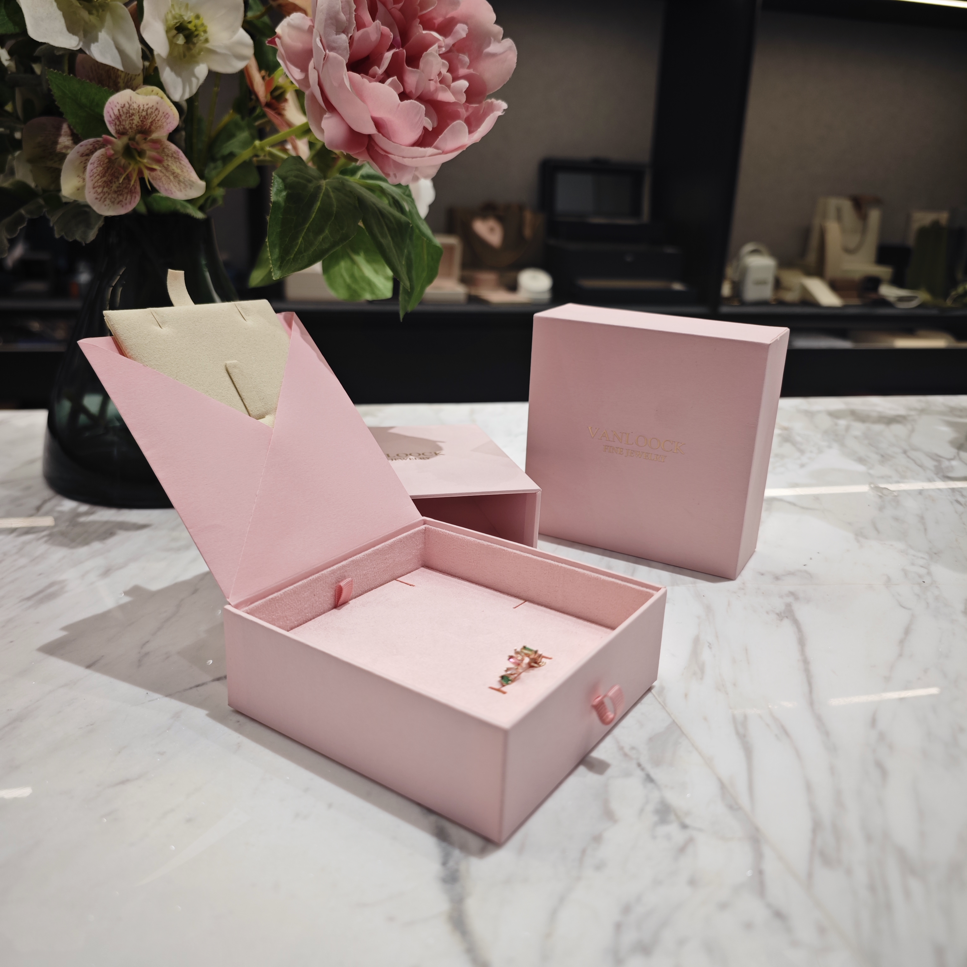 Luxury Pink Jewelry Gift Box with Velvet Interior for Rings Earrings Bracelets, Elegant Packaging for Special Occasions