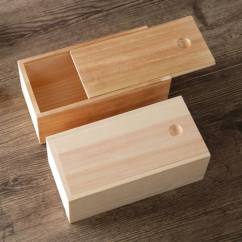 Hot Selling Nature Pine Wood Pull-Out Storage Organizer Boxes With Push Pull Cover Lid Storage Gift Wooden Box