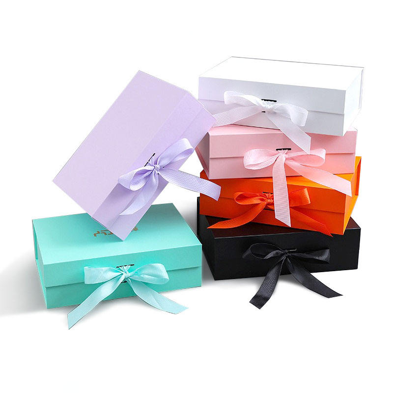 Custom Logo Recyclable Birthday Jewelry Wedding Pink Folding Paper Magnetic Luxury Cardboard Gift Packaging Box with Ribbon