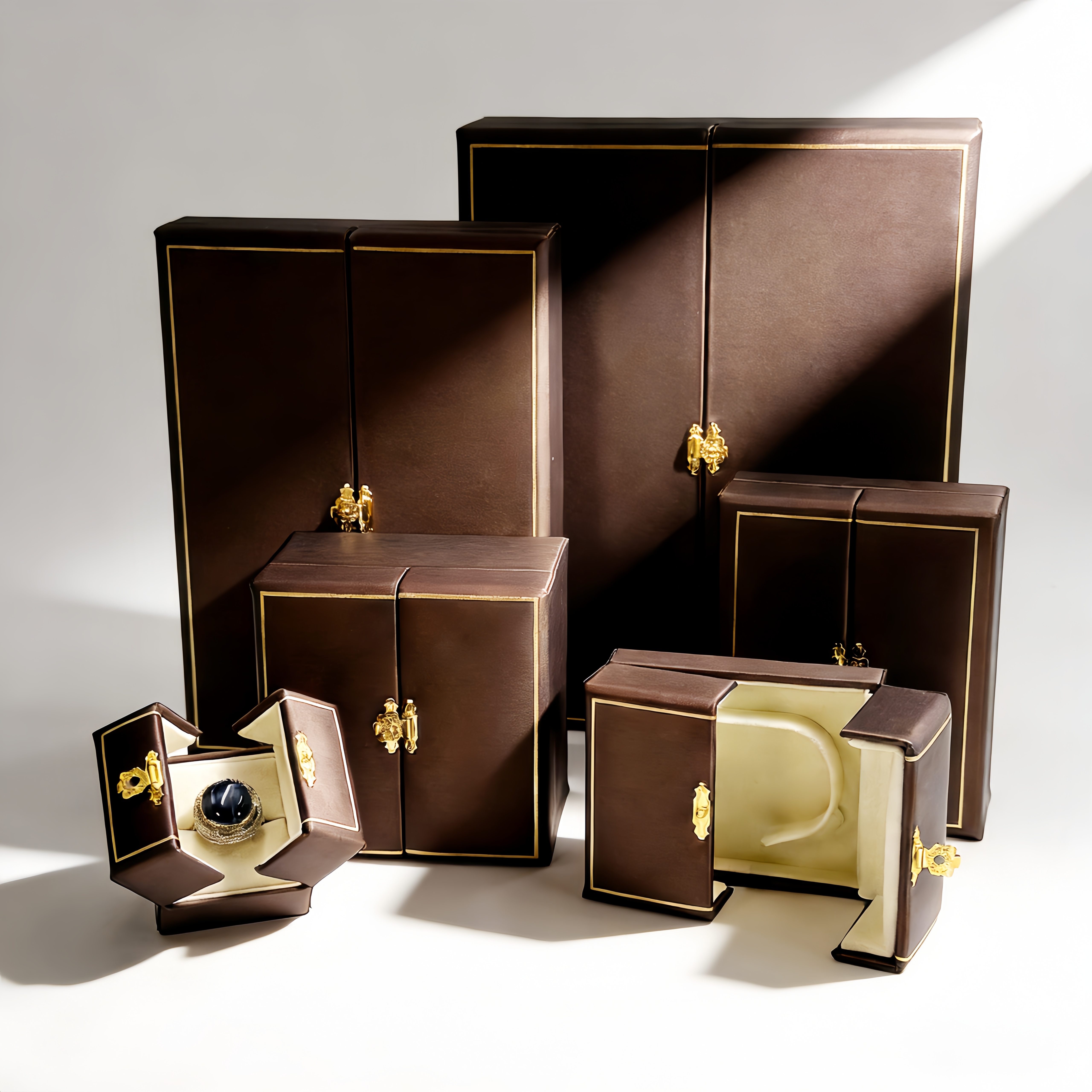 Factory High-end Customized LOGO New PU Brushed Leather Bag Jewelry Box Ring Necklace Jewelry Packaging Jewelry Box