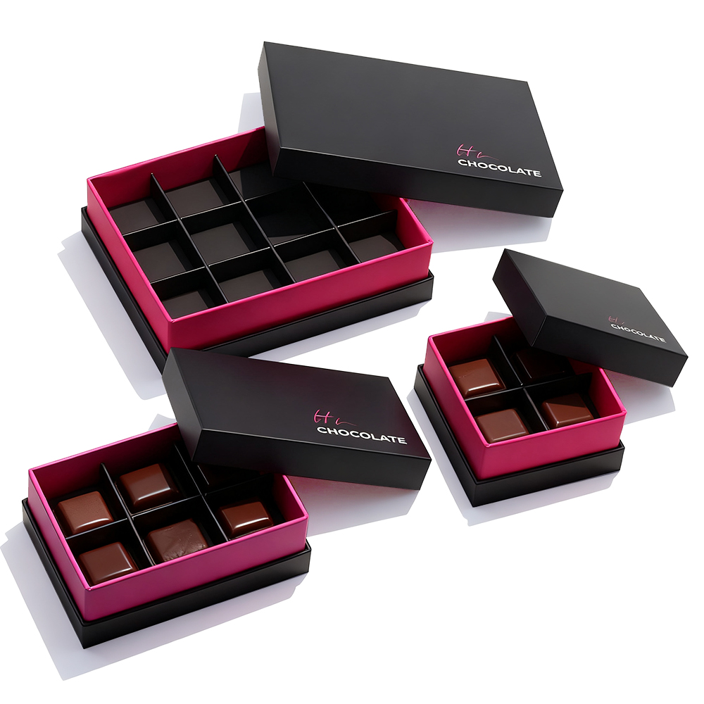custom rigid paper cardboard wedding 4 piece cavity candy chocolate bonbon gift packaging box for chocolate with dividers insert